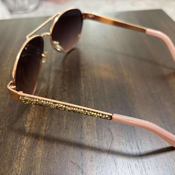 Rose Gold & Brown Tinted Sunglasses with Bling on the sides - Picture 3 of 7